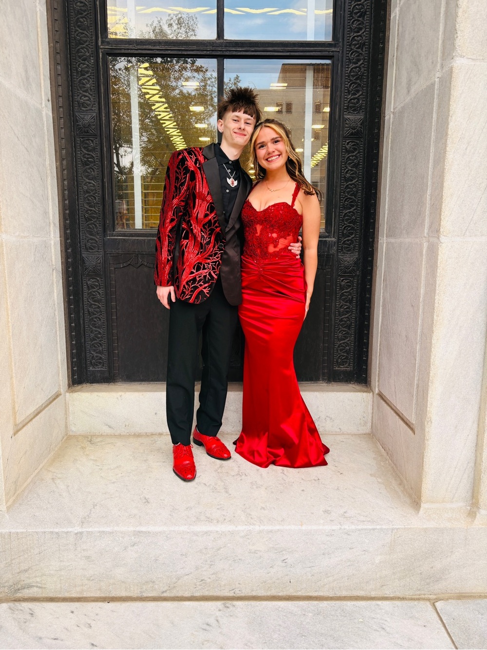 Windsor Red Satin & Lace Prom Dress